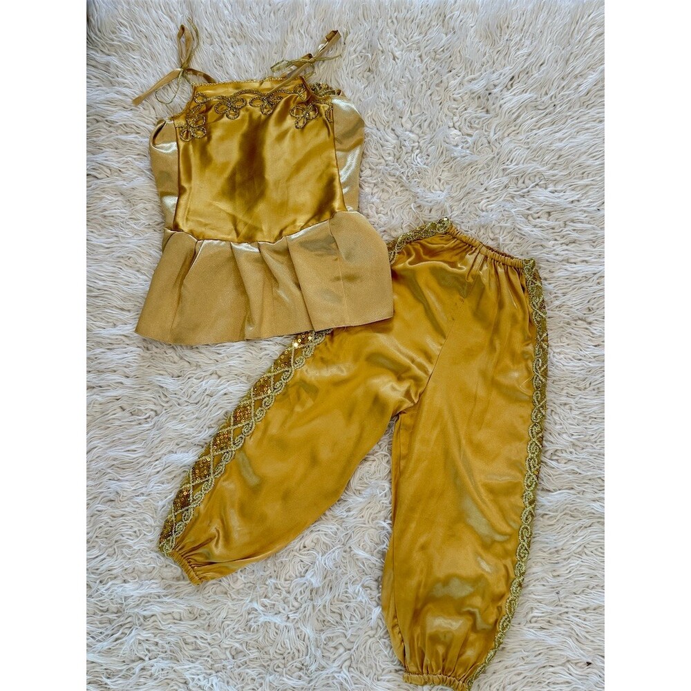 Girls Bindalli 2pc Costume Set Small 4/6 Gold Henna Night Peplum Top Harem Pants